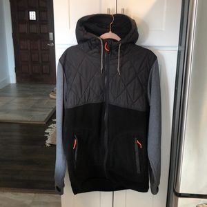 Black and gray fleece Holden jacket
